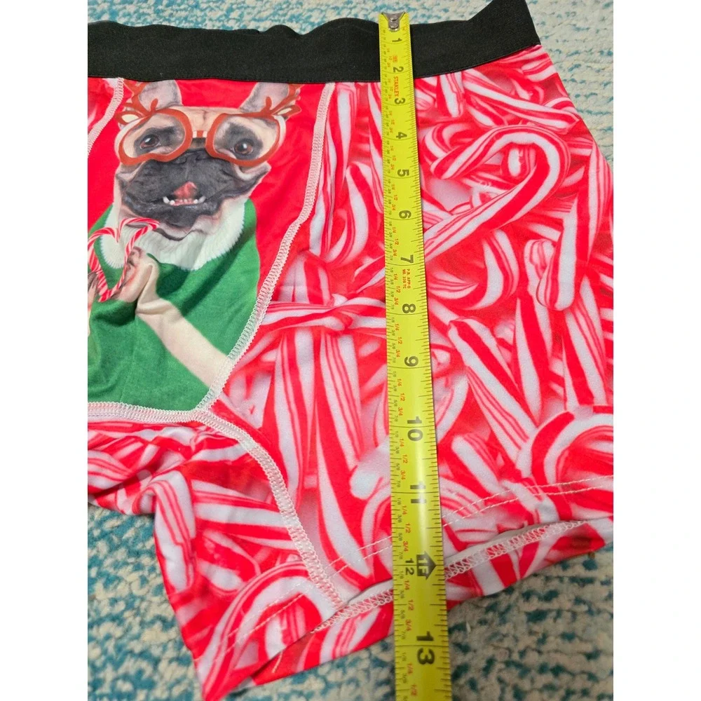 Mens Christmas Candy‎ Cane Boxer Briefs Festive Dog Print Holiday Underwear (H)